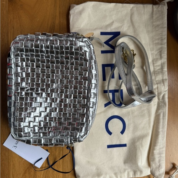 NWT Clare V. Metallic Silver woven Crossbody Bag - Picture 5 of 5